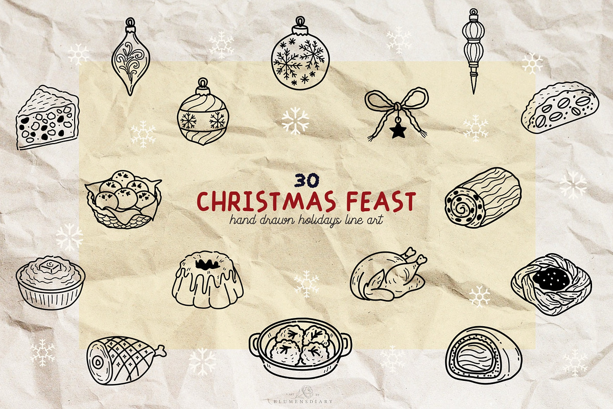 Christmas Feast Line Art Clipart, a Food Illustration by Blumensdiary (Photo 1 of 6)