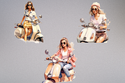Girl on Vespa Clipart Bundle, a Person Illustration by Mash Mash Stickers (Thumbnail 8 of 8)