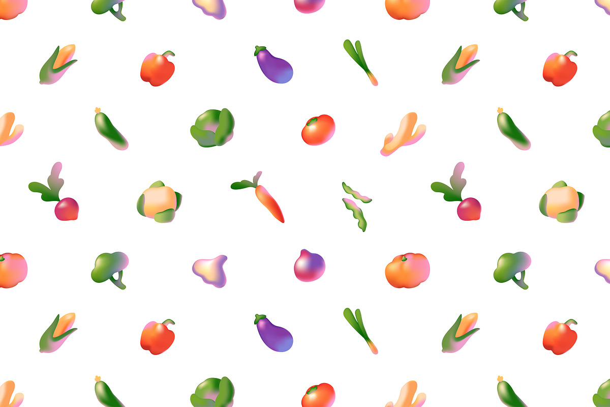 Gradient vegetables set + patterns, a Food Illustration by PaperTrident (Photo 3 of 5)
