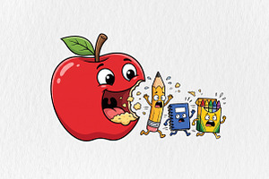 Funny Back to School Apple Pencil, an Object Illustration by CraftArtStudio