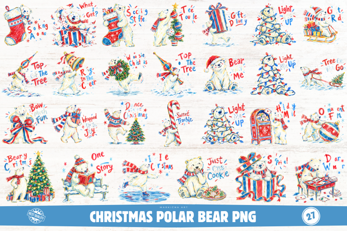 Quirky Christmas Polar Bear PNG, a Seasonal Illustration by Markicha Art (Photo 1 of 5)