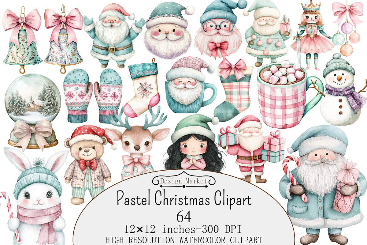 Pastel Christmas Clipart, a Seasonal Illustration by Design Market (Photo 1 of 5)