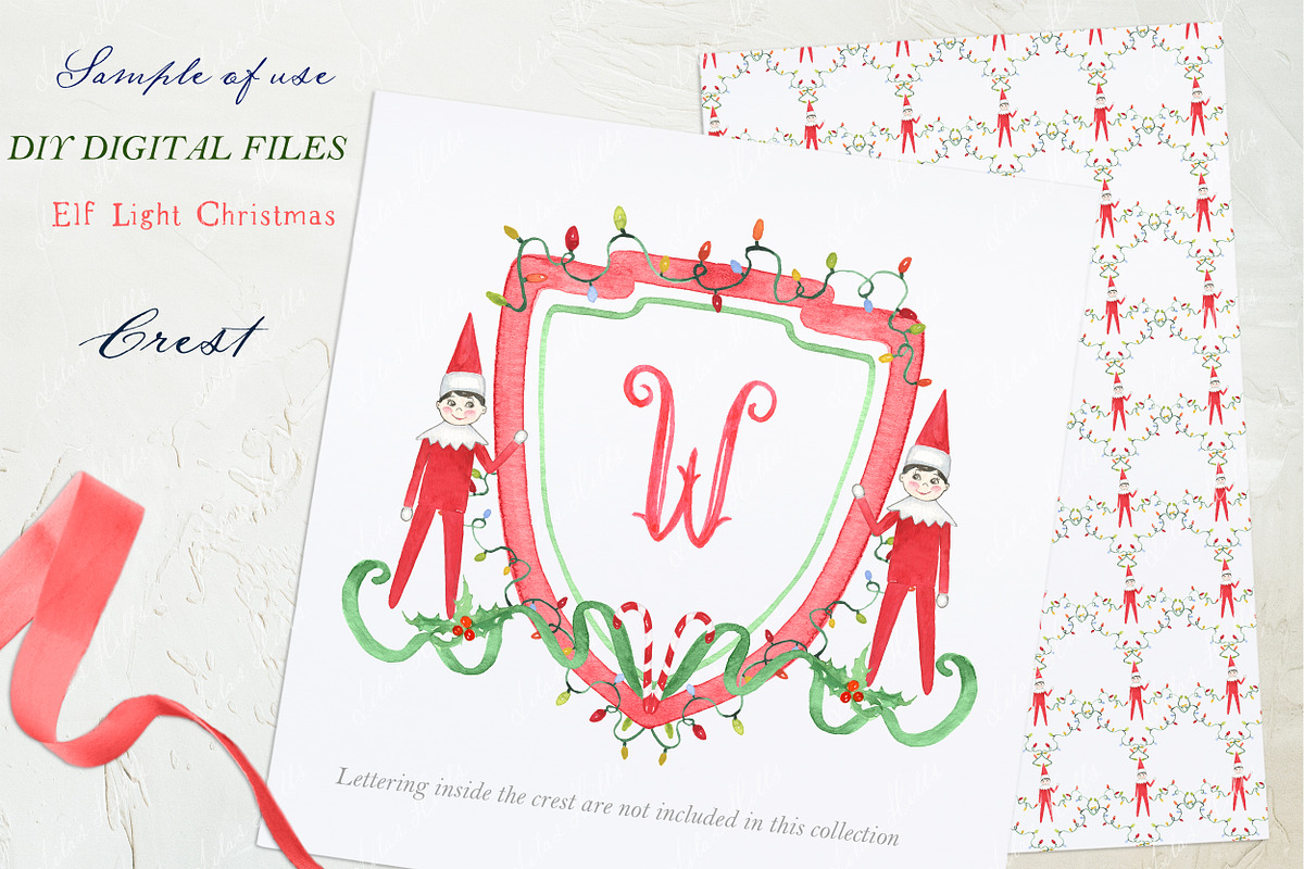 Elf Red Christmas  Watercolor Crest, a Graphic by LABFcreations (Photo 4 of 4)