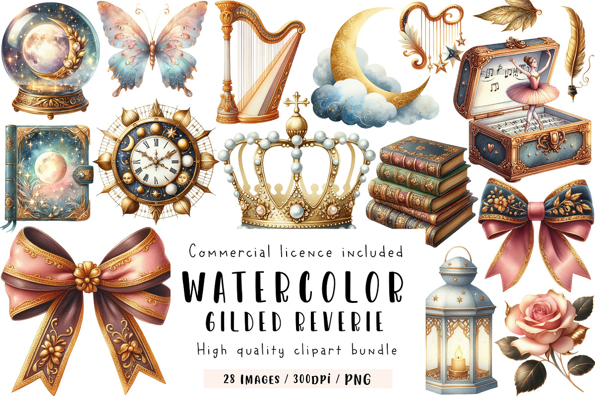 Watercolor Gilded Reverie Clipart, an Illustration by CreationArt (Photo 1 of 5)