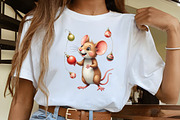 Funny Christmas Mouse Watercolor Cli, an Illustration by CrexoraLab (Thumbnail 4 of 5)