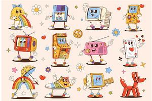 Retro groovy characters, a Technology Illustration by Vector Tradition