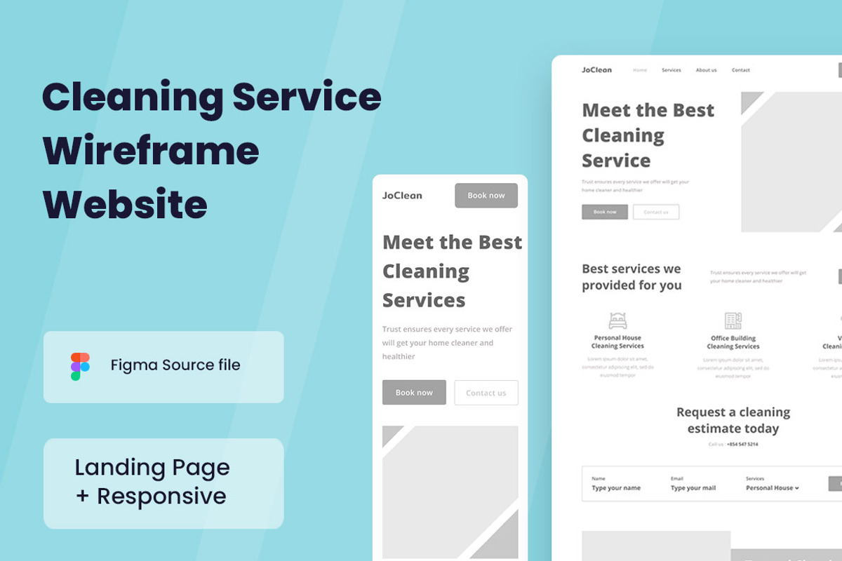 Cleaning Services Wireframe Website, a Wireframe Template by INSPR STD (Photo 1 of 6)