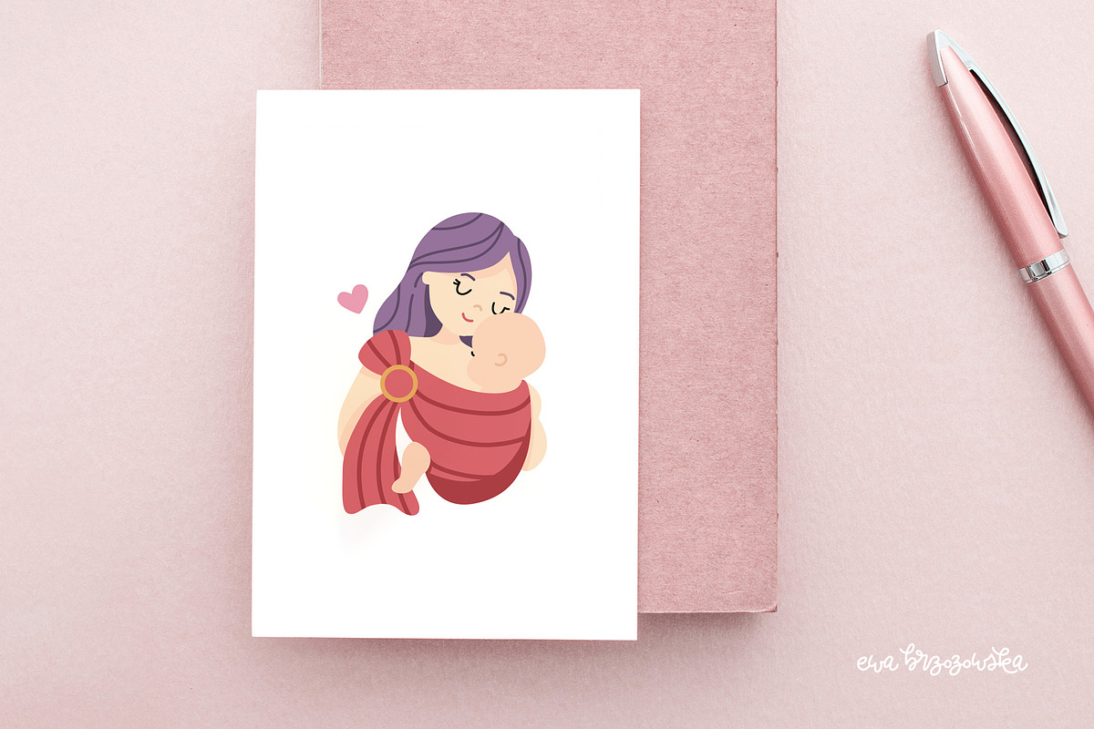 Mom and baby - pattern & cliparts, a Healthcare Illustration by Brzozowska (Photo 5 of 9)