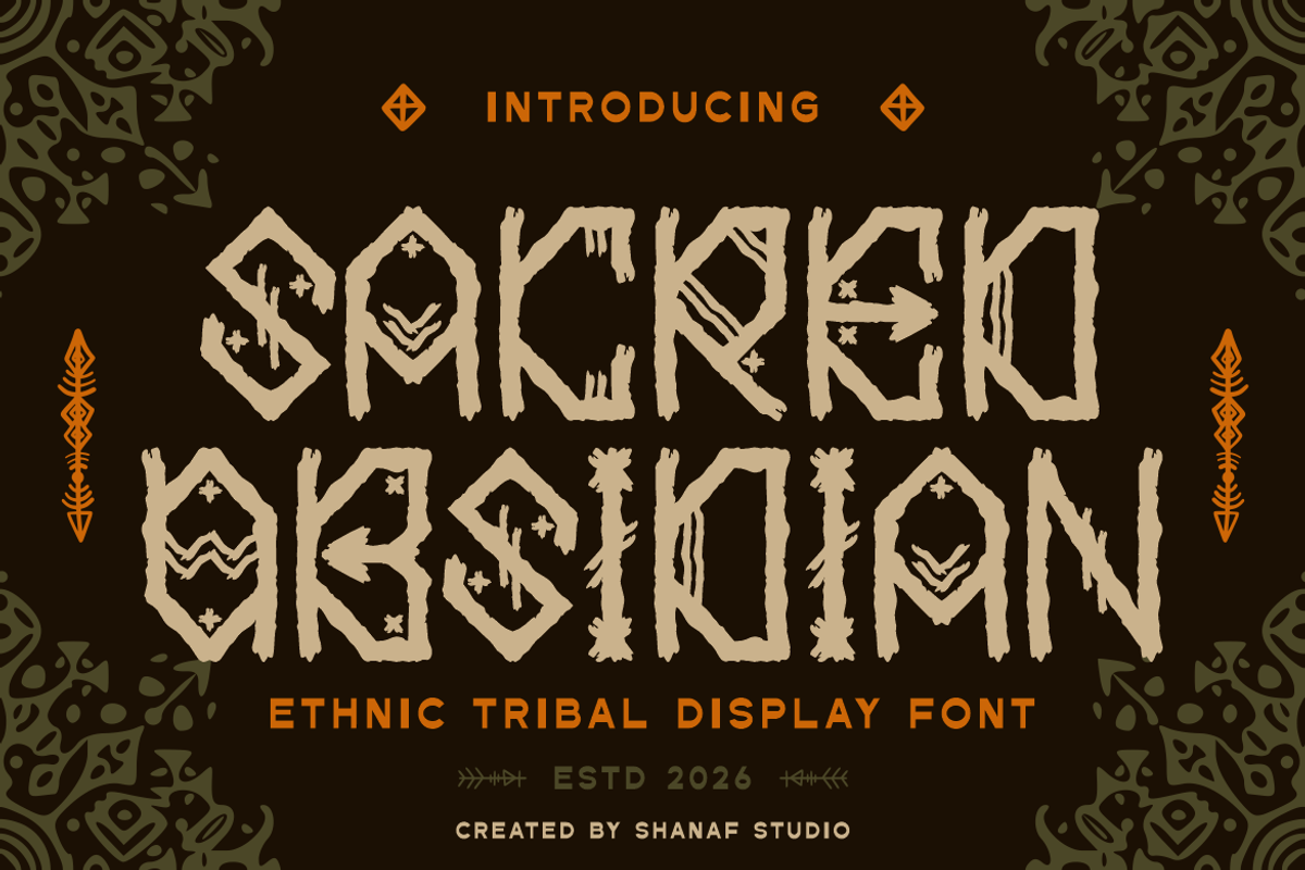 Sacred Obsidian Ethnic Tribal Font, a Font by PutraCetol Studio (Photo 1 of 5)