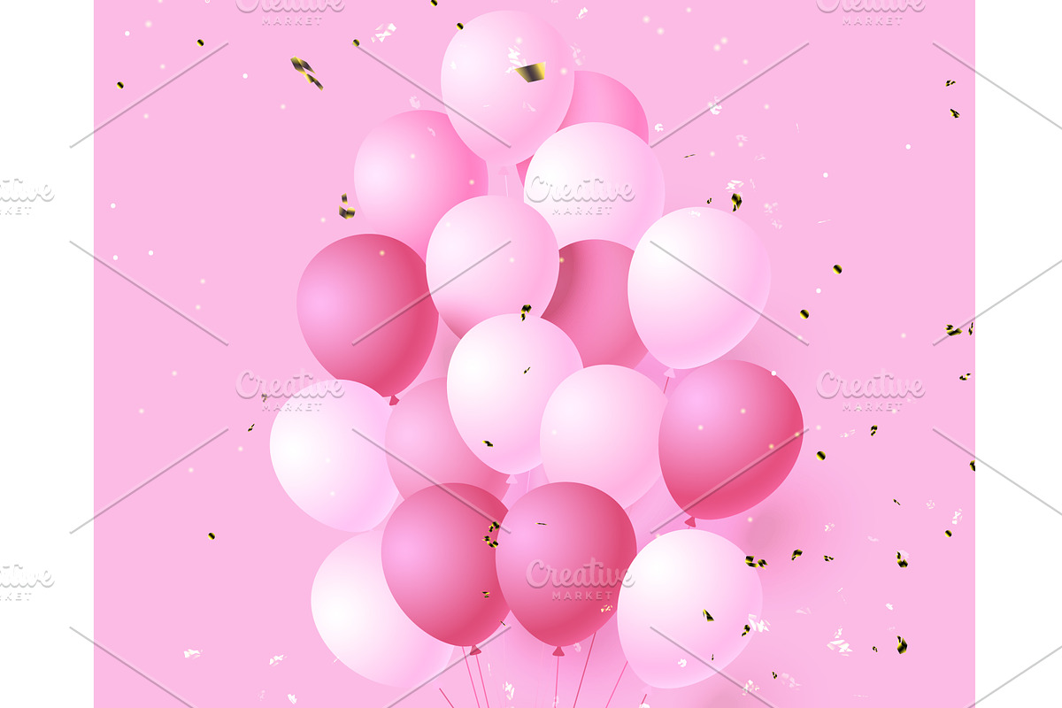 Pink balloon bunch with sparkles, an Object Illustration by art PVP - market