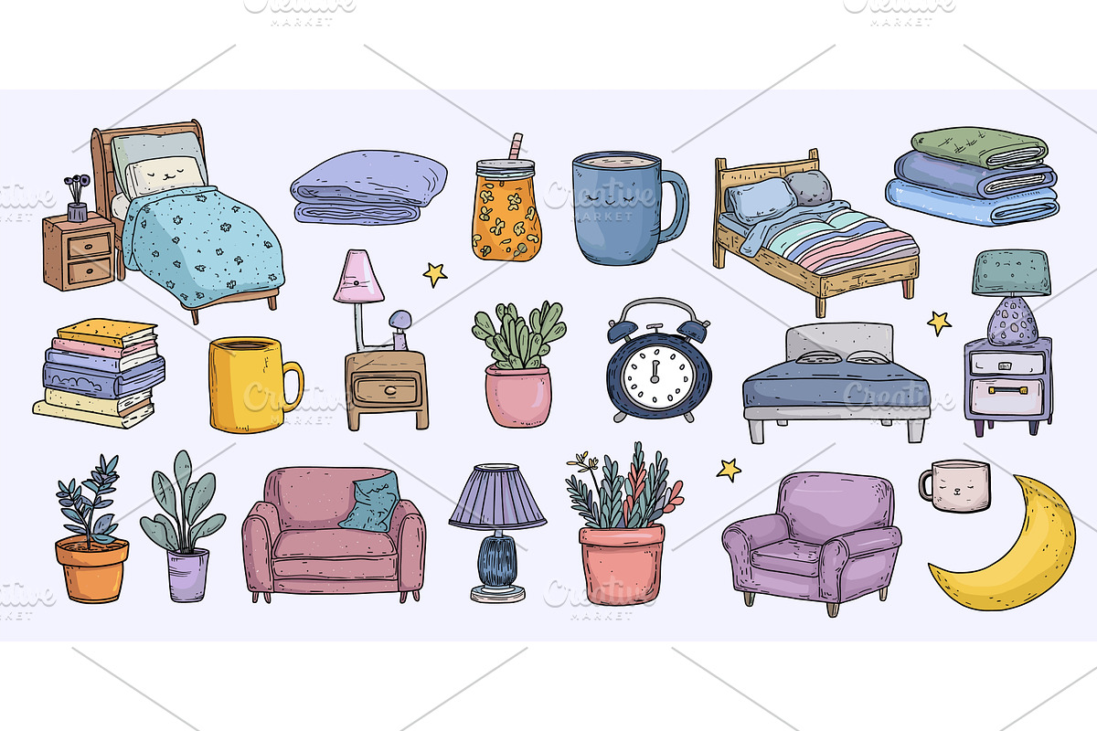Bedroom decor set. Bed sofa armchair, an Object Illustration by Stock-Smart-Start