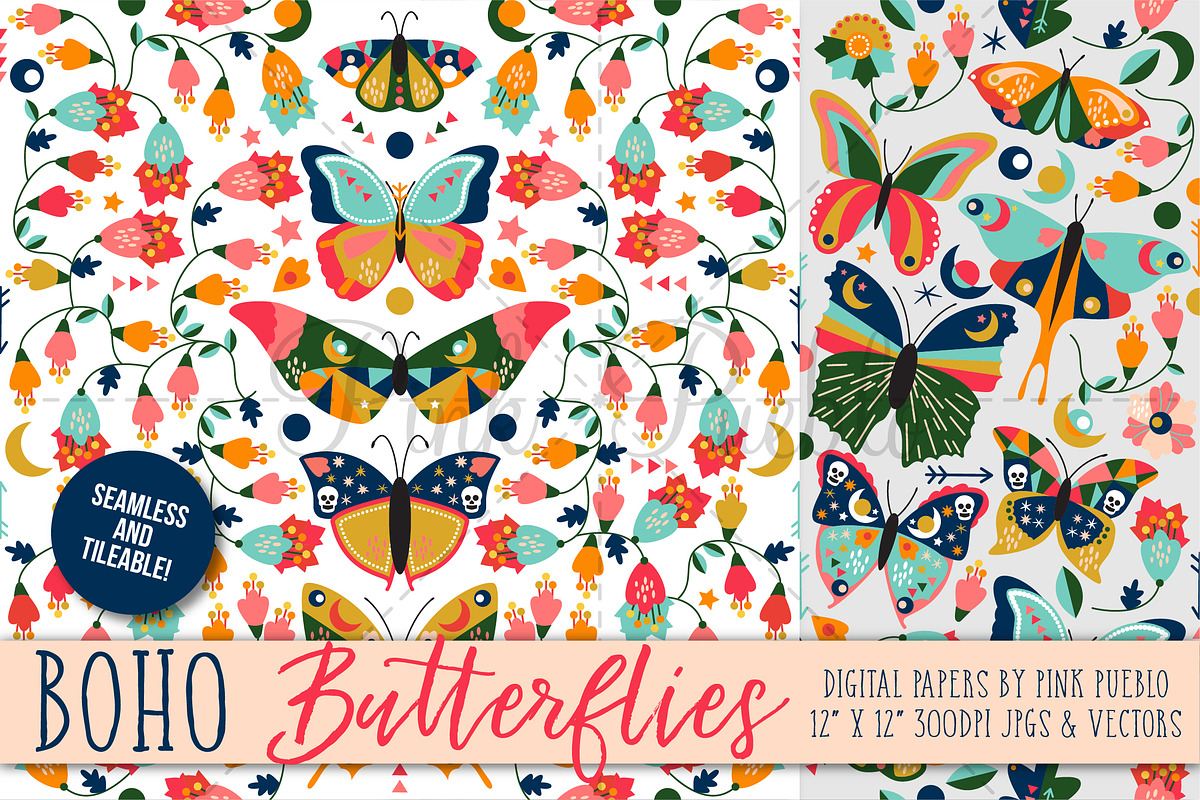 Vintage Style Butterfly Patterns, a Pattern Graphic by PinkPueblo (Photo 3 of 3)