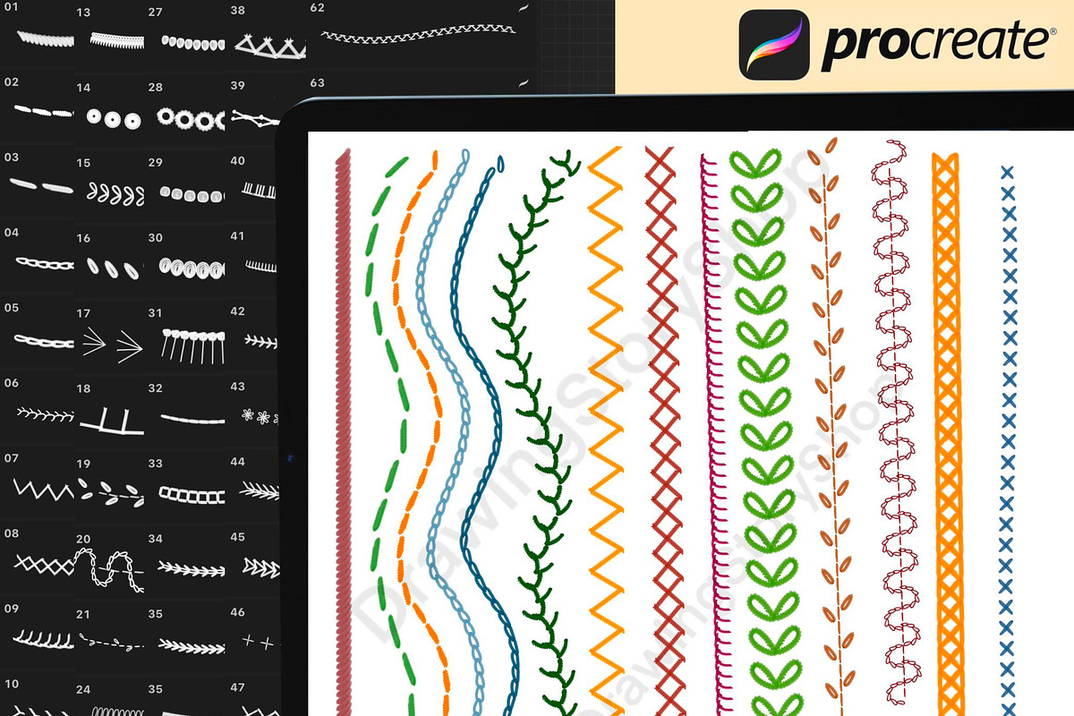150 Procreate Embroidery Brushes, a Brush Add-On by DrawingStoryShop (Photo 3 of 8)