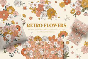 Retro Flowers Groovy Pattern&clipart