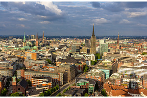 Aerial view of Hamburg city center, Germany, an Architecture Photo by Leonid Andronov