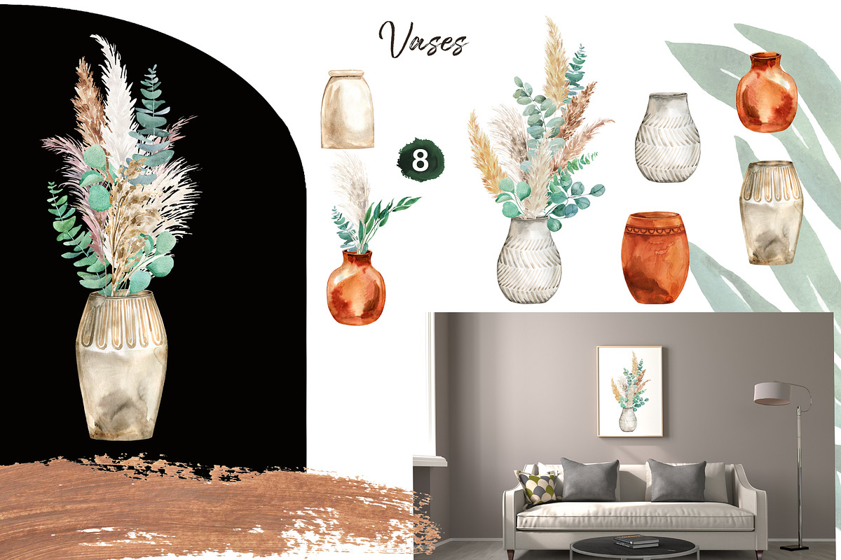 Pampas grass and greenery collection, a Decorative Illustration by TanyaOak (Photo 7 of 7)