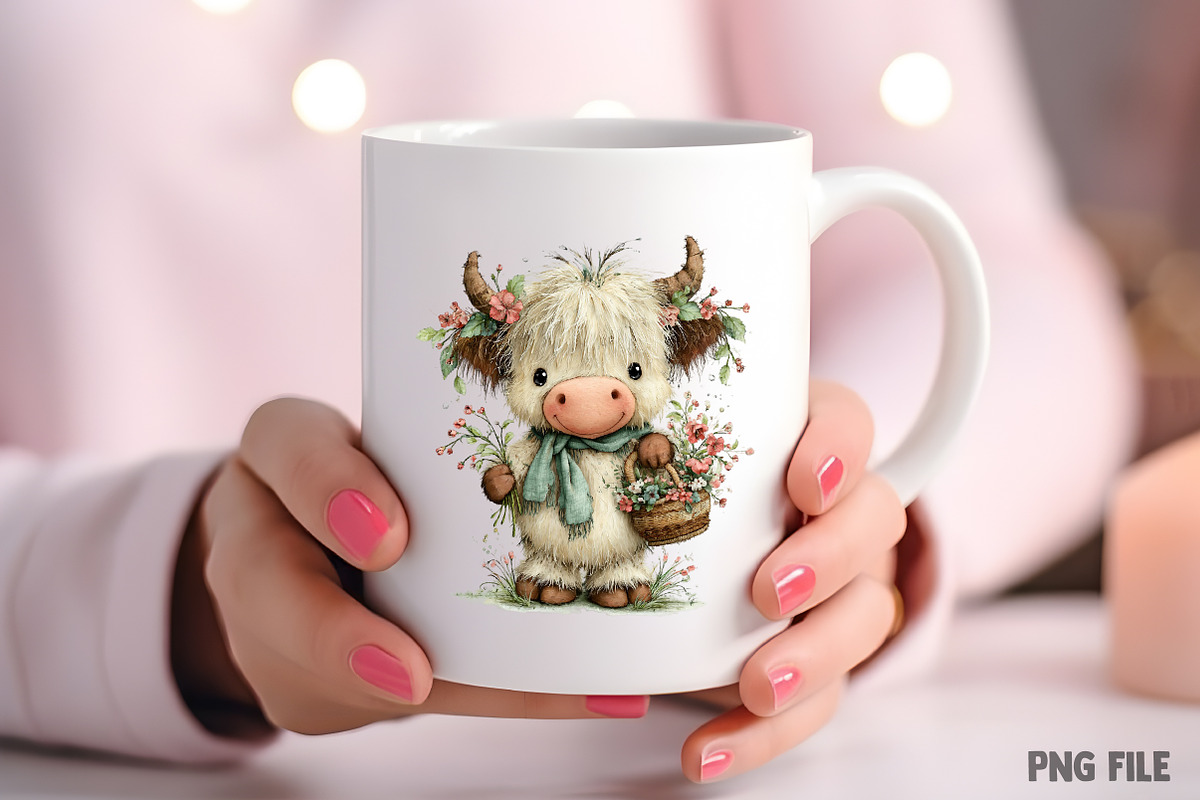 Whimsical Spring Highland Cow PNG, an Illustration by Craft Nest (Photo 8 of 11)