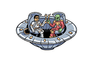 alien and astronaut relaxing, a Food Illustration by gunaonedesign