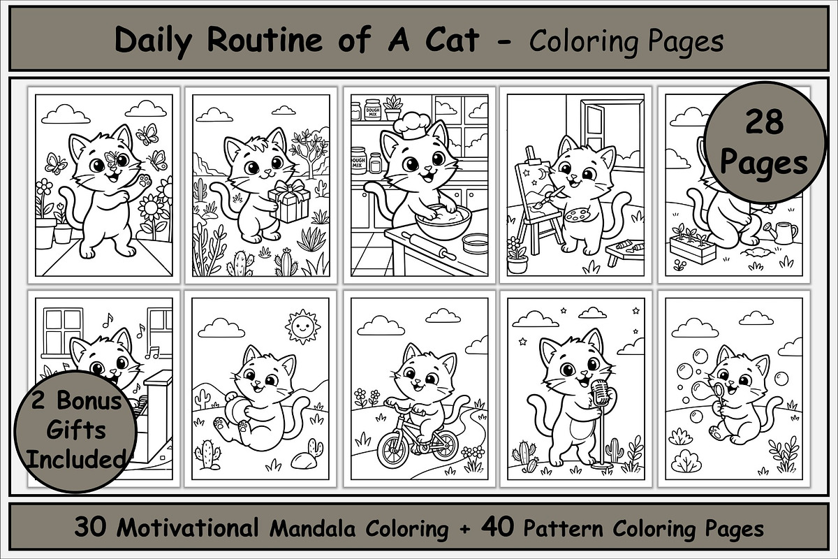 Cat Daily Routine Coloring Book, an Animal Illustration by Lamia Emad (Photo 1 of 5)