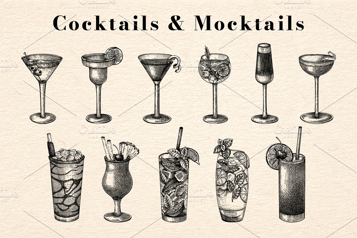 Drinks & Cocktail Menu Illustrations, a Food Illustration by Yevheniia (Photo 2 of 14)