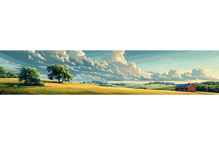Sunny Countryside Rolling Hills Red, an Object Illustration by AlexArt