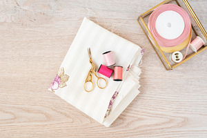 Composition for sewing in pink featuring stock photos, stylish stock photos