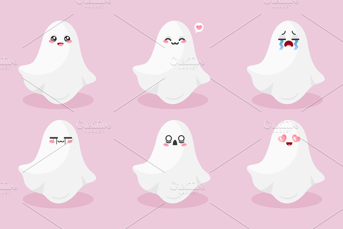 Cute Ghost Emoji Set, an Emoji Icon by PsychocheArt (Photo 2 of 3)