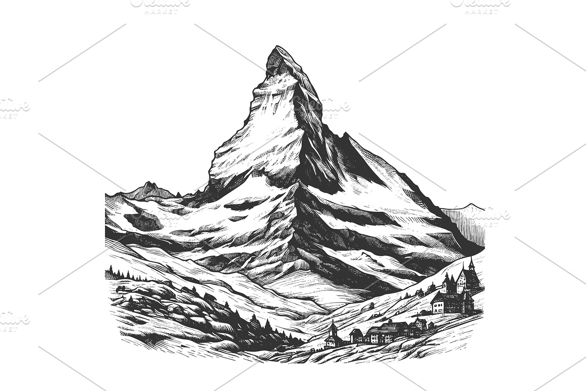 Matterhorn mountain engraving vector, an Illustration by AlexArt