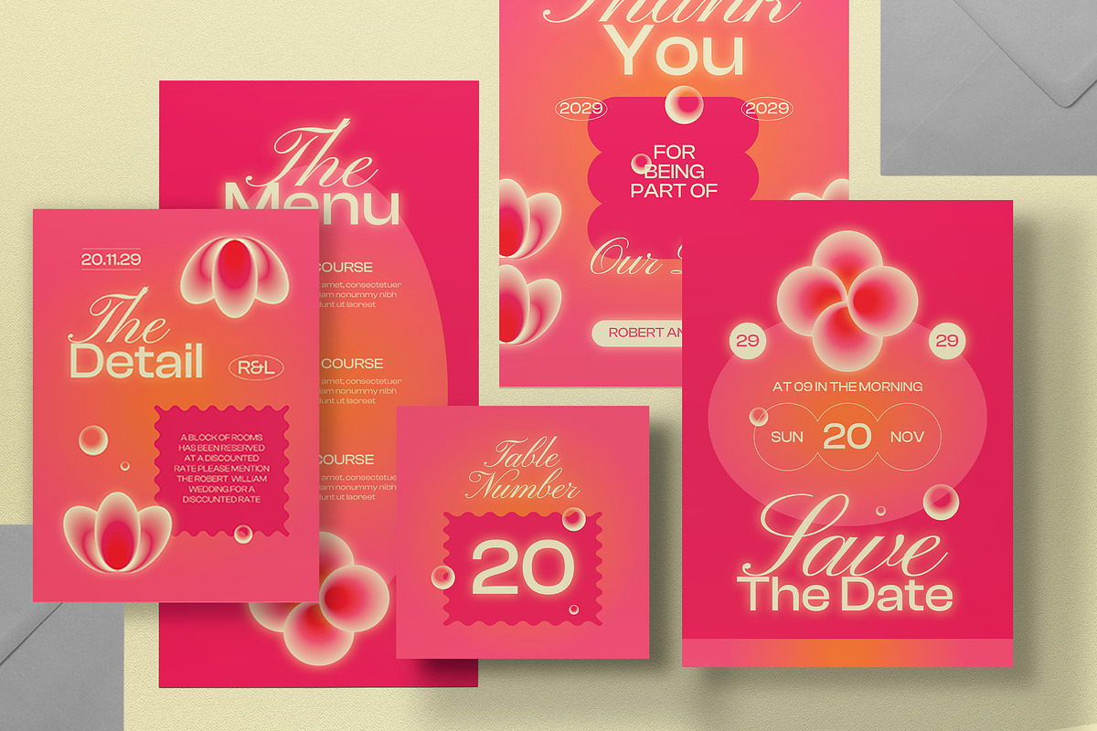 Pink Modern Wedding Invitation Set, an Invitation Template by graphicook (Photo 2 of 3)