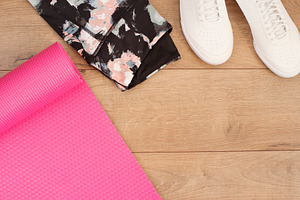 Fitness concept active lifestyle stock photo containing yoga and mat