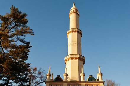 Minaret at Lednice with beautiful gardens and parks on sunny aut, an Architecture Photo by AS photostudio