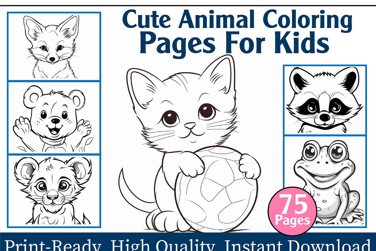 Cute Animal Coloring Pages For Kids, an Animal Illustration by maggiesar (Photo 1 of 4)