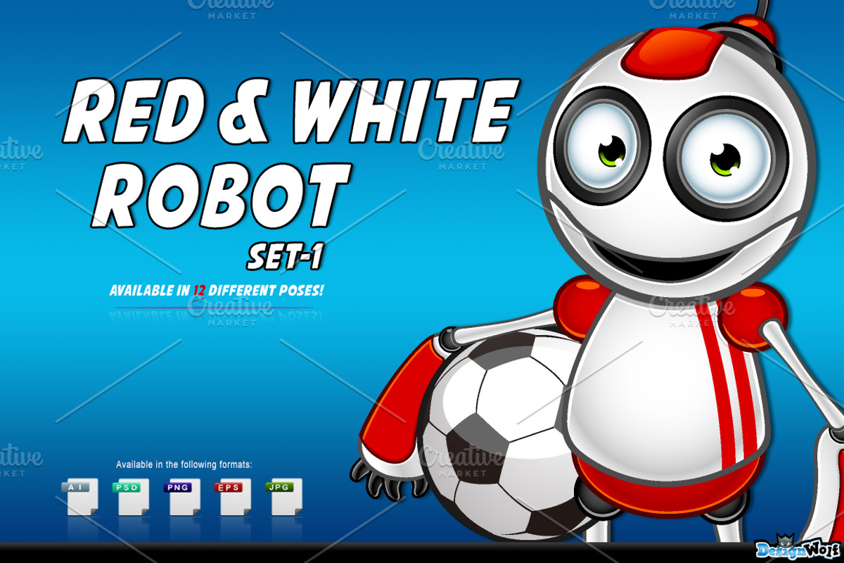 Red And White Robot – Set 1, a Technology Illustration by DesignWolf (Photo 1 of 2)