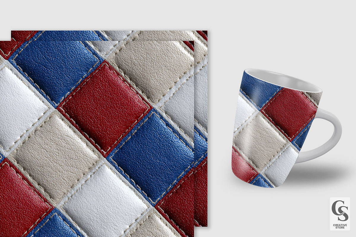 Red Blue and White Leather Papers, a Pattern Graphic by Creative Store (Photo 2 of 5)
