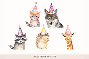 Animals in Party Hats Clipart, Cute, a Decorative Illustration by illuztrate (Thumbnail 3 of 8)