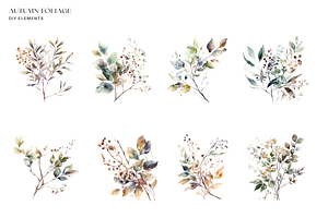 Watercolor Fall Foliage Clipart Set