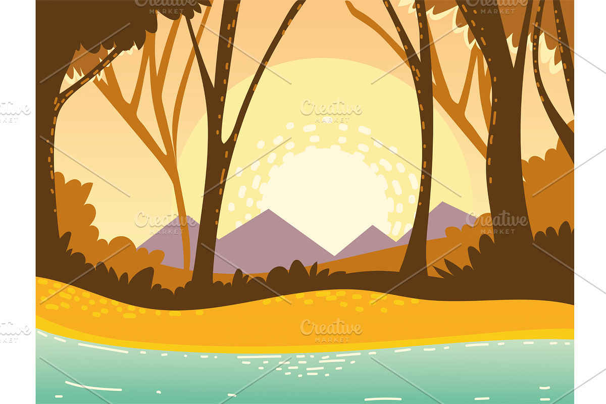landscape forest mountains, an Illustration by studiogstock