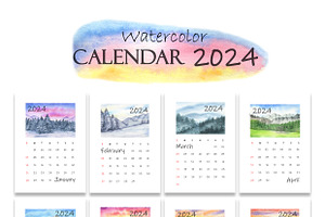 Watercolor Calendar 2024