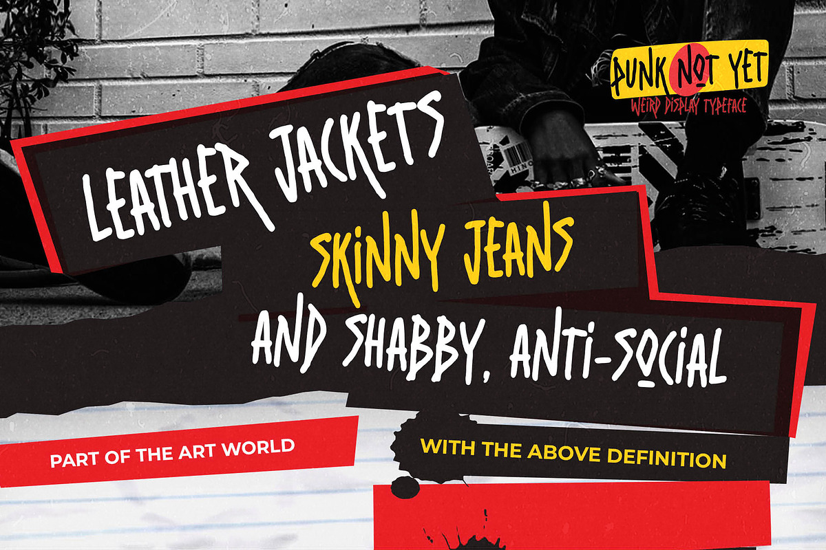 Punk Not Yet – Weird Typeface, a Sans Serif Font by Almarkhatype (Photo 7 of 8)