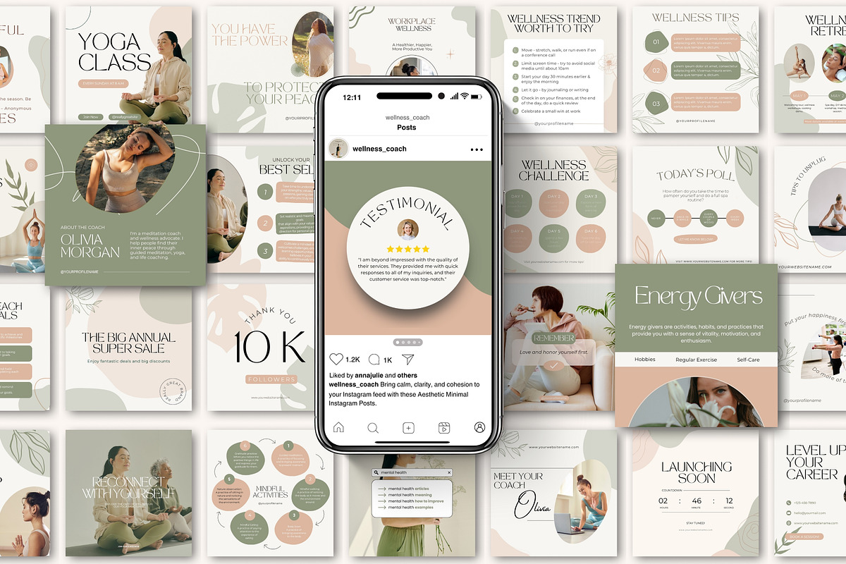 Wellness Coach Instagram Templates, a Social Media Template by nwdigitalstore (Photo 2 of 10)