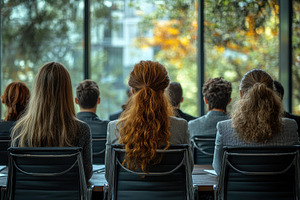 Group of individuals attending a mee, a Photo by Tanuart