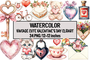 Vintage Cute Valentine's Day Clipart, an Illustration by Design Market