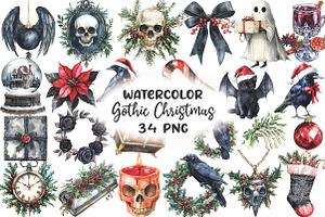 Gothic Christmas Watercolor Clipart, an Illustration by CraftArtStudio