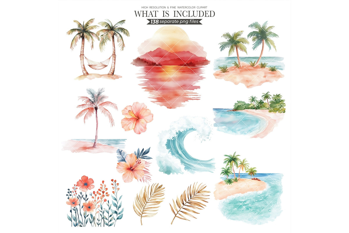 Watercolor Beach Day Clipart, an Illustration by CharmClipart (Photo 7 of 9)