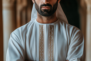 A portrait of a arabic man in traditional Middle Eastern attire, standing confi, a Person Photo by Textures & Backgrounds