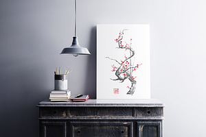 Plum blossom sumi-e painting