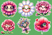Kawaii Flowers Clipart Bundle, an Illustration by Designworld (Thumbnail 2 of 7)