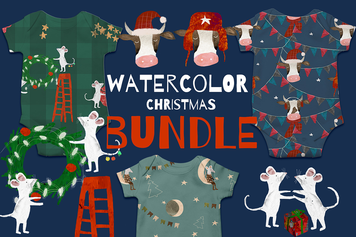 Watercolor Christmas Bundle, a Pattern Graphic by watercolor kamill (Photo 1 of 20)