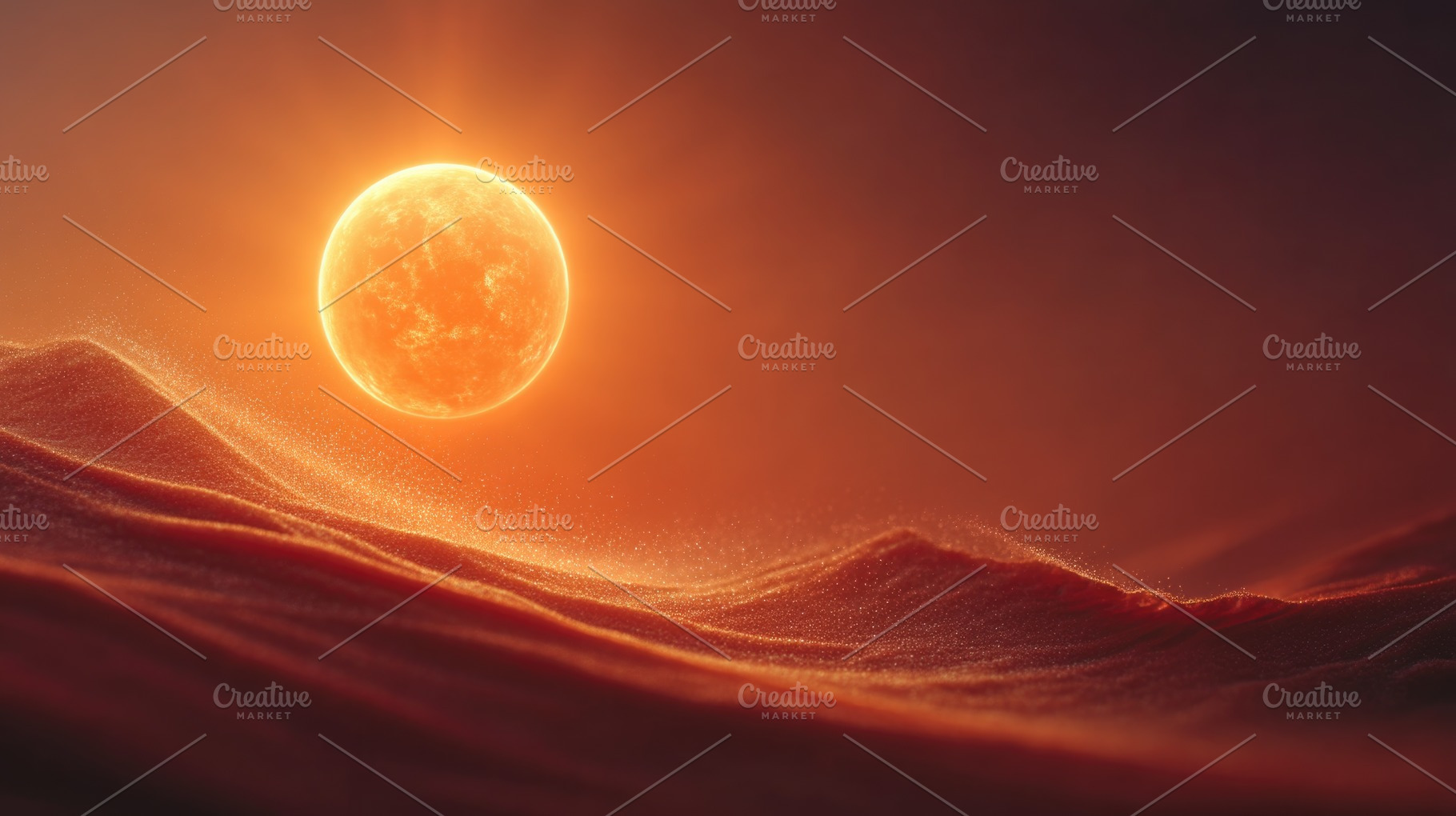 Glowing Orange Sun Over Abstract Sand Waves with Copy Space, an Abstract Photo by José Manuel Gelpi