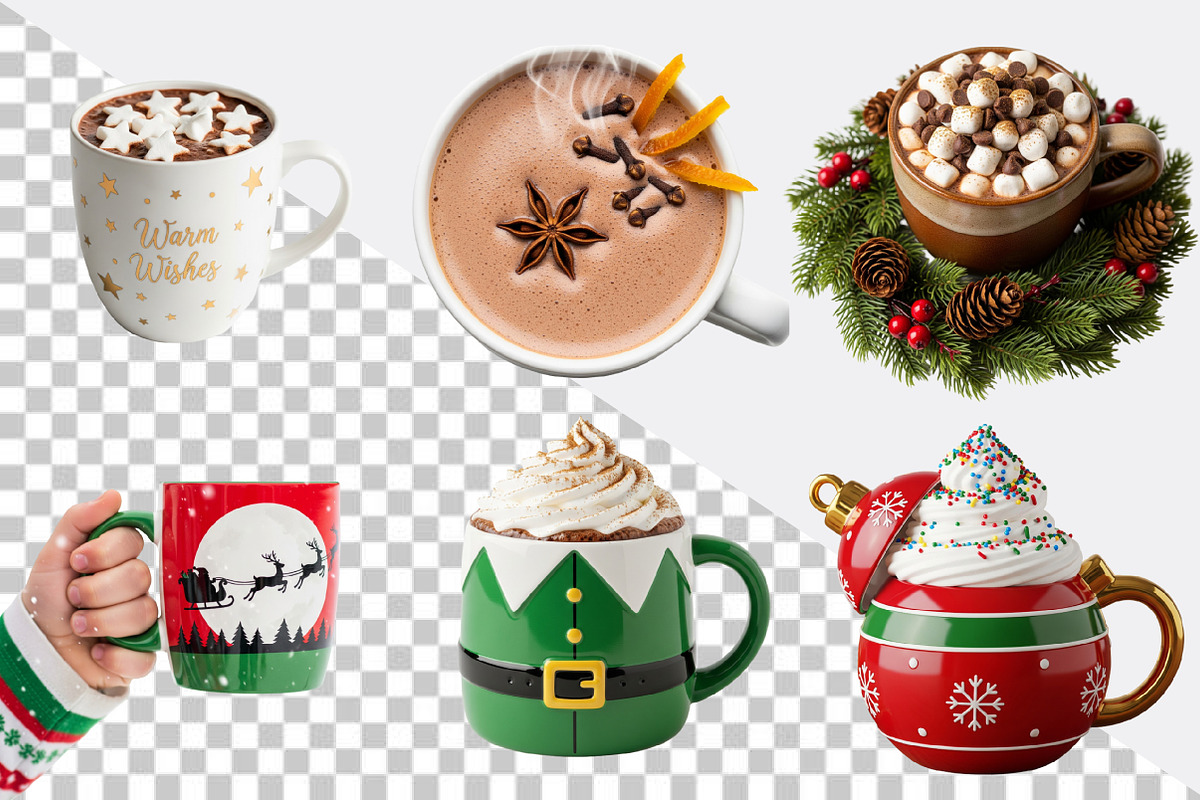 Cute Christmas Hot Cocoa Cup Clipart, an Illustration by SVGArt (Photo 2 of 8)